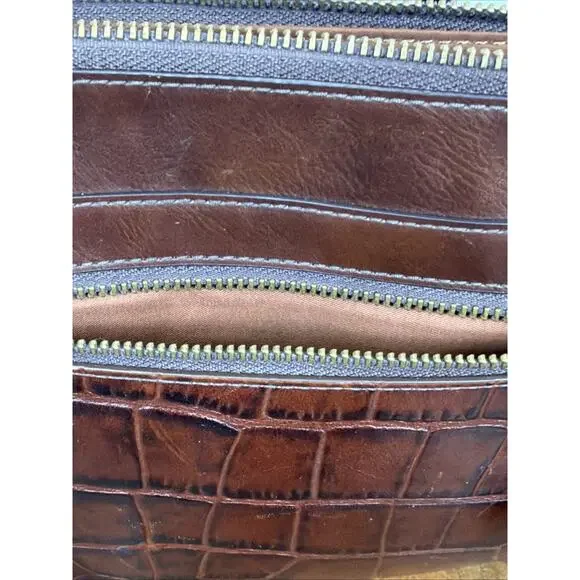 Fossil Brown Leather Pattern Small Crossbody Handbag Adjustable Strap #1662 - Picture 7 of 7